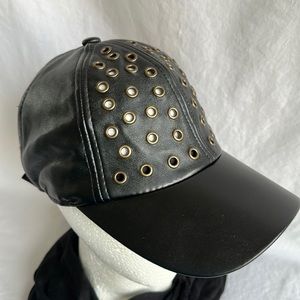 Nicki Minaj adjustable black leather hat with grommets